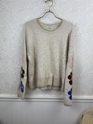 Madewell Beige Belmore Boxy Fit Floral-Sleeve Pullover Sweater - Size - Medium thumbnail 8