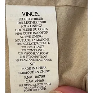 Vince Tan Beige Draped Open Front Leather Jacket‎ Ribbed Knit Sleeve Womens S thumbnail 4