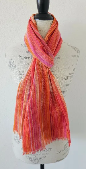 Vibrant Sunset Striped Lightweight Wrap Scarf & Beach Sarong (76" x 21")​ thumbnail 1
