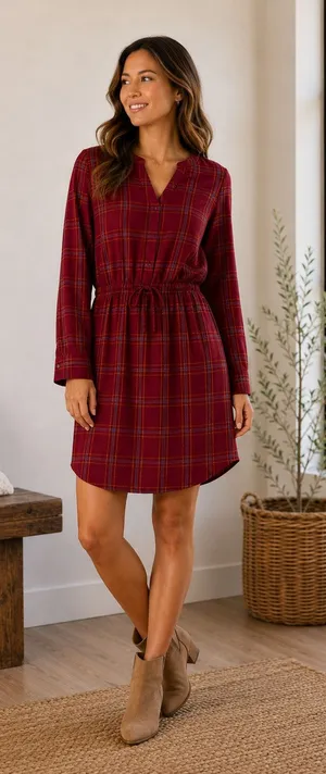 Prana Red Flannel Casual Organic Cotton Loop To Pines Popover Long Sleeve Dress thumbnail 1