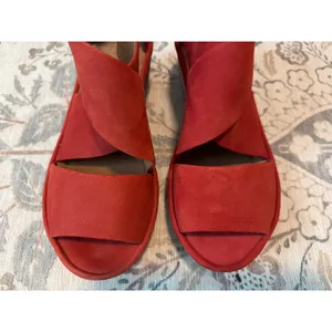 Clarks Clarene Glamor Red Leather Wedge Sandals Size 6 thumbnail 3