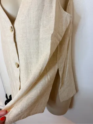 Zenana Linen Vest Button Down Beige Top Size M NWOT Lightweight thumbnail 5