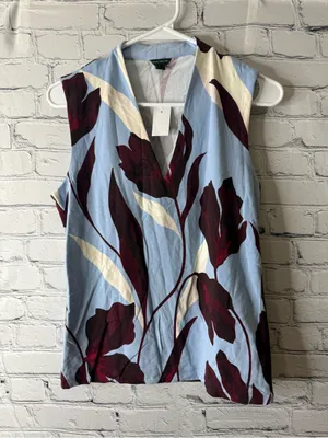 Ann Taylor Sleeveless V-Neck Floral Top - Light Blue & Burgundy medium thumbnail 2