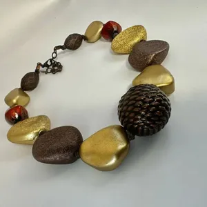 JS gold tone and brown chunky choker necklace thumbnail 6