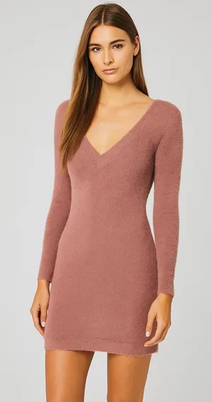 Abercrombie & Fitch V-Back Fuzzy Sweater Dress in dusty pink NWT thumbnail 1