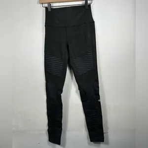 Alo Yoga High Waist Moto Leggings Black Glossy Womens Small Moto Mesh Athleisure thumbnail 2