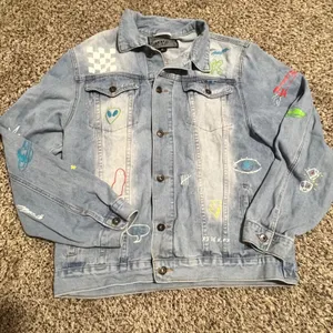 Brooklyn Cloth Savage Graphic Denim Jacket Light Wash Blue XL Streetwear Trucker thumbnail 1