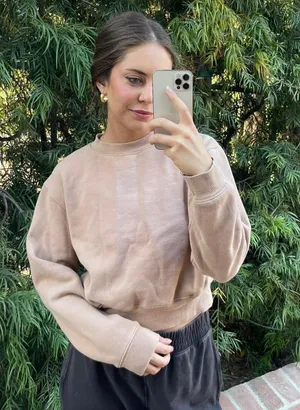 Aritzia TNA cropped tan crewneck sweatshirt sz s thumbnail 1