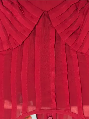 FARM Rio Red Ruffled Sheer Long-Sleeve Peplum Blouse Size Small thumbnail 6