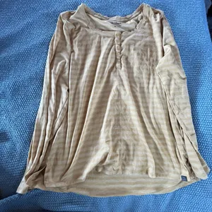 L.L. Bean Blouse Yellow Striped Long Sleeve XL 1/4 Button Soft Stretchy EUC thumbnail 1
