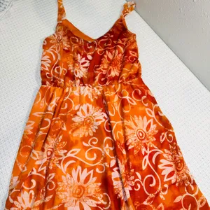 Maurice's Orange Floral Sunburst Dress V-Neck Spaghetti Strap Beach Mini Sundress- M thumbnail 7