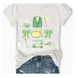Women’s Golf Green Fashion Pattern White Short Sleeve Tshirt thumbnail 2