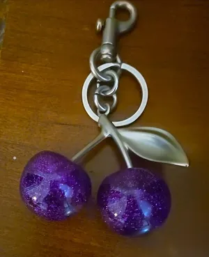 Cherry Bag Charm Keychain Glitter Purple thumbnail 1