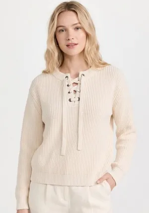 J.O.A ivory cable knit lace up sweater size medium thumbnail 1