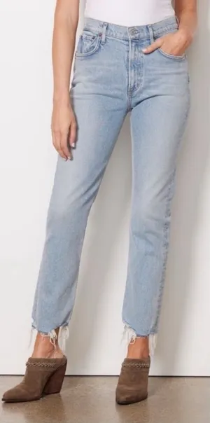 AGOLDE Merrel Jeans Astray High Rise Crop Light Wash Raw Hem Denim- Size 29 thumbnail 1
