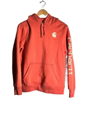 Carhartt Relaxed Fit Hooded Sweatshirt Women's Small Coral Logo Casual Cozy thumbnail 1