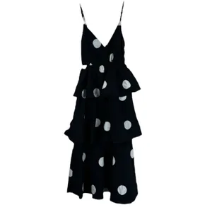 OPT Rockabilly Polka Dot Midi Dress Black White Tiered Ruffle 50s Retro Size XS thumbnail 2