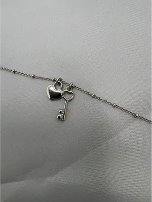 NR Silver Stainless Steel Heart & Key Charm Cable Chain Anklet, Lobster thumbnail 5