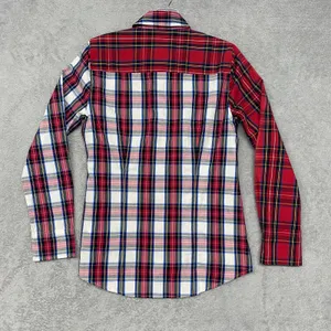 J Crew Top Womens XS‎ Red White Signature Fit Cotton Mixed Tartan Plaid BM033 thumbnail 11