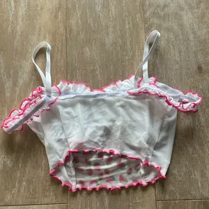 Peasant milkmaid strawberry ruffle open shoulder mesh crop top XS NEW thumbnail 4