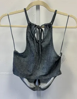 NWT Idem Ditto Washed Ruched Halter Crop Top S12786T-KB‎ Small Gray Streetwear thumbnail 1
