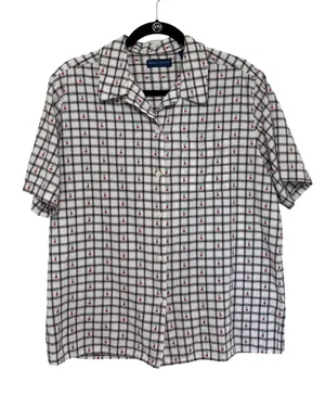 Karen Scott Vintage Women’s Americana Farmhouse Cherry Print Cotton Button Down - Size L thumbnail 1