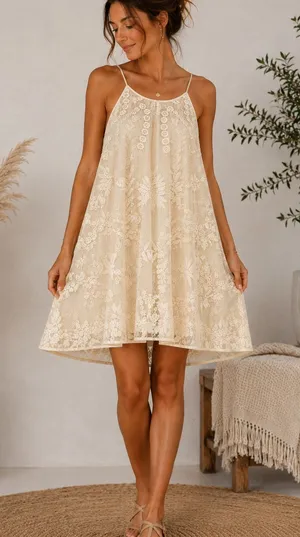 Mi Ami (Francesca’s) Cream Lace Mini Dress‎ | Boho Cottagecore thumbnail 1
