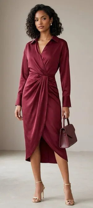 Vici Burgundy Satin Twist-Waist Midi Dress Size Xs thumbnail 1