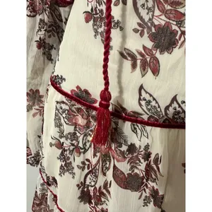 GREAT JONES Boho Floral Print Tiered Mini Dress Tassels Velvet Trim SIZE‎ L thumbnail 7
