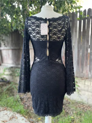 NWT Free People Dress lovely in lace black bell sleeves romantic whimsygoth M thumbnail 4