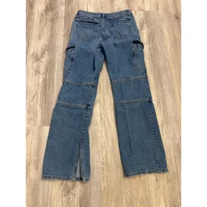Zara Womens Blue Mid Rise Cargo Straight Leg Jeans with Side Slits Size 4 thumbnail 4