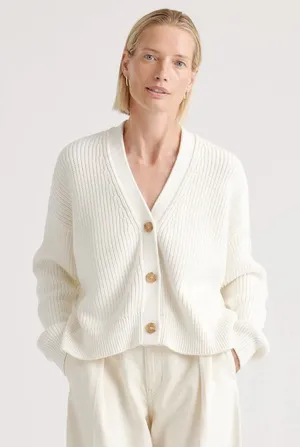 Quince White Organic Cotton Fisherman Boxy‎ Cropped Cardigan thumbnail 1