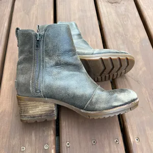 Sorel‎ Boots Block Heel Distressed Brown Leather Cate Bootie Womens 7 thumbnail 6
