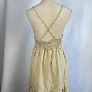 SIM & SAM Tan Linen Blend Tiered Maxi‎ Sundress Tie Front Spaghetti Straps Small thumbnail 8
