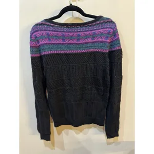 Lauren Ralph Lauren Fair Isle Sweater Mohair Wool Women Size Small Black Purple thumbnail 3
