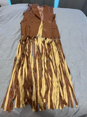 Tan Fringe leather trench Vest thumbnail 1
