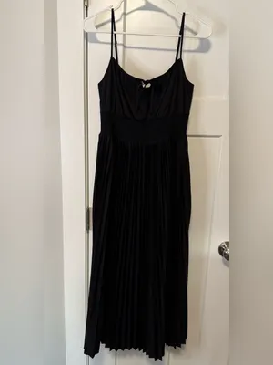 J.Crew Smocked Waist Pleated Midi Dress Black NWT Size 8 thumbnail 5