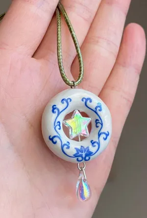 flower porcelain donut unique boho fairy whimsical necklace💐⭐️💧 thumbnail 3