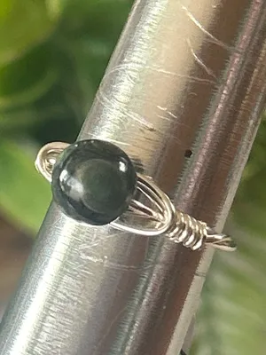 Handmade silver tone Kambaba jasper wire wrapped crystal ring size 7 thumbnail 2