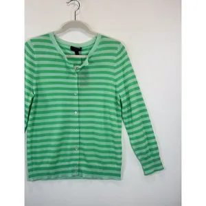 NWT J.CREW Womens Cardigan Green Italian Cashmere Knit Striped Sweater Large thumbnail 7