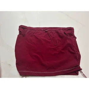 NEW Cargo Y2k Mini Ruched Skirt Side Drawstring Pockets S Red thumbnail 3