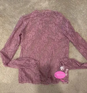 Mauve Lace Long-Sleeve Sheer Top thumbnail 1