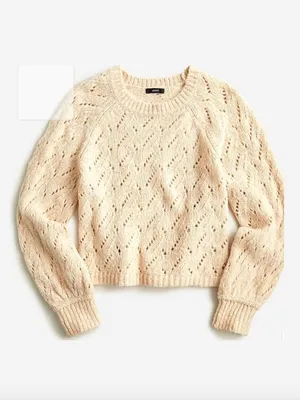 J. Crew Pointelle Crewneck Sweater Heather Cream Tan Size S thumbnail 7