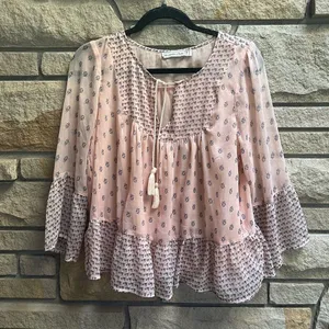Abercrombie & Fitch flowy boho light pink print tassel top blouse medium thumbnail 10