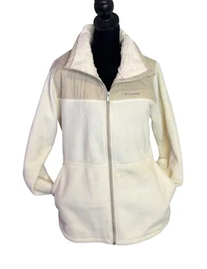 Columbia‎ Womens L Fleece Jacket Cream Full Zip Sherpa Collar Gorpcore Hiking thumbnail 1