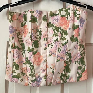 ZARA Cream and Pink Floral Corset Top thumbnail 2