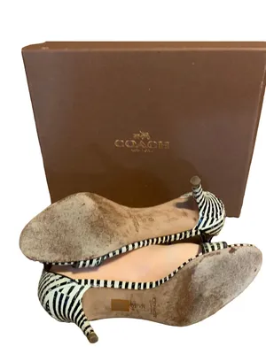 Coach "Marci Stripey" Black & White Leather Striped Kitten Heel Shoes (5b) thumbnail 5