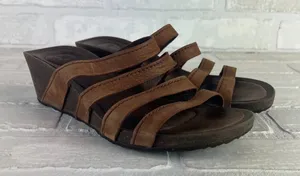 Teva Sandals Ysidro Slides Womens 8 Brown Slip On Wedge Cork Heel Casual 1015118 thumbnail 1