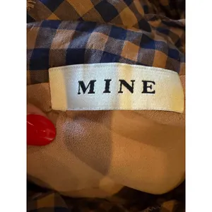 MINE Gingham Midi Dress Women Small Orange Blue Ruched Puff Sleeve Preppy Retro thumbnail 9