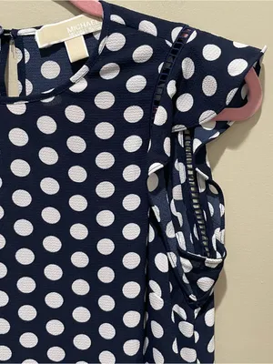 Michael Michael Kors Polka Dot Ruffle Sleeve Blouse Navy White Women Size Medium thumbnail 4
